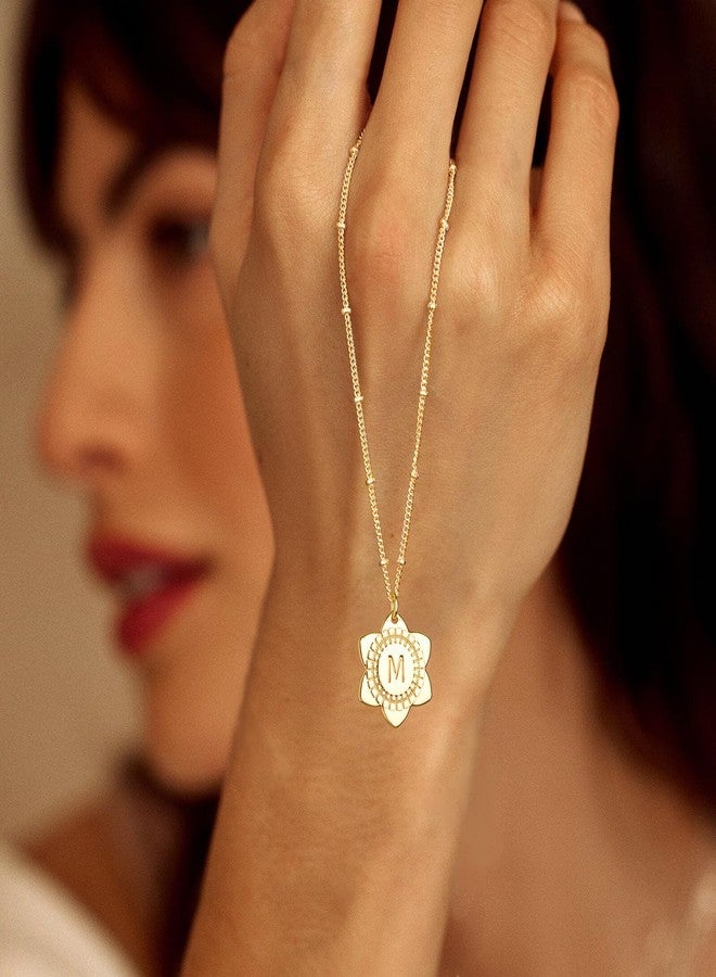 MYEARS Women Initial Necklace Gold Lily May Flower Pendant 14K Gold Plated Simple Dainty Satellite Chain Everyday Trendy Jewelry Letter C - Image 4